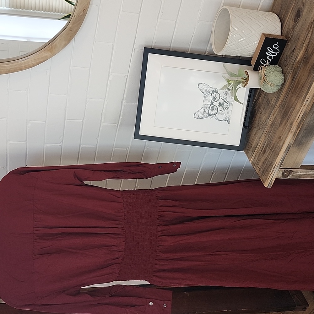 Maroon Button-Up Dress, Xs - Picture 7 of 8